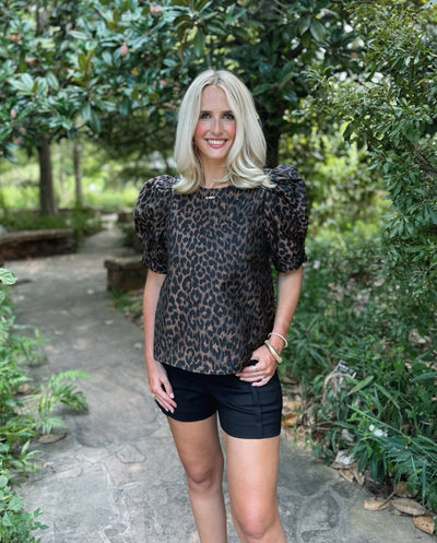 Leopard Puff Sleeve Top