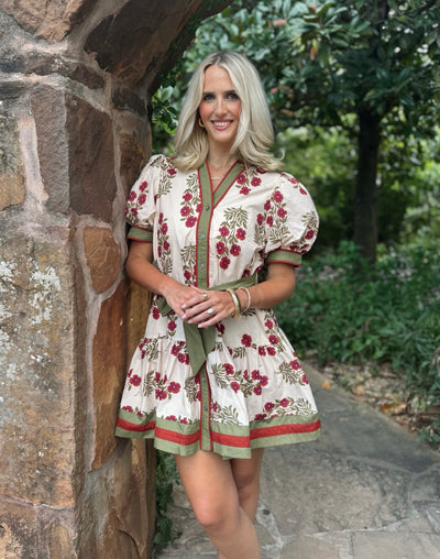 Floral Print Short Puff Sleeve Dress
