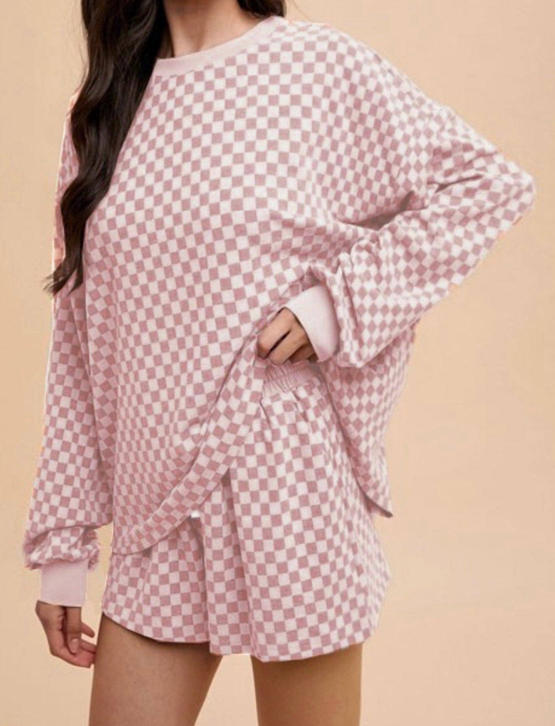 Blush Checkered Shorts Top Set