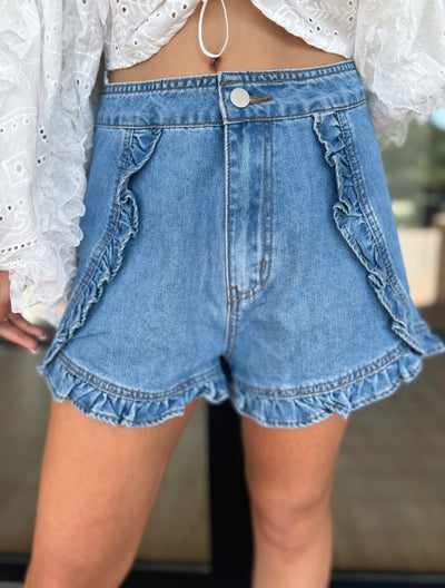 Denim Ruffle Shorts