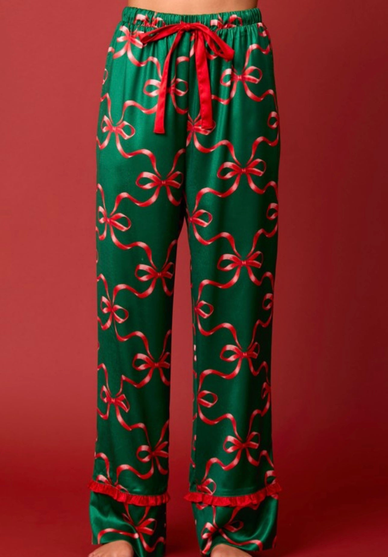 PRE-ORDER Red & Green Ribbon Christmas Pajamas Set (Expected Ship Date 10/31)