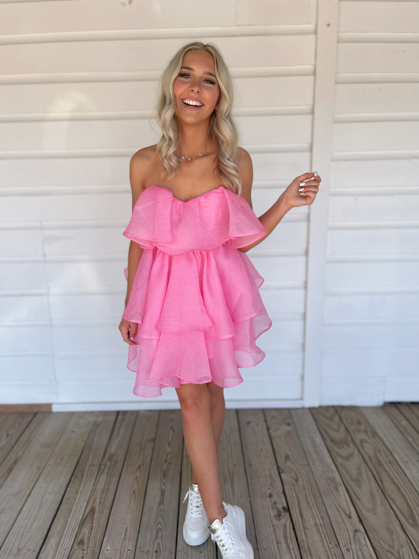 Barbie Pink Strapless Ruffle Tiered Dress