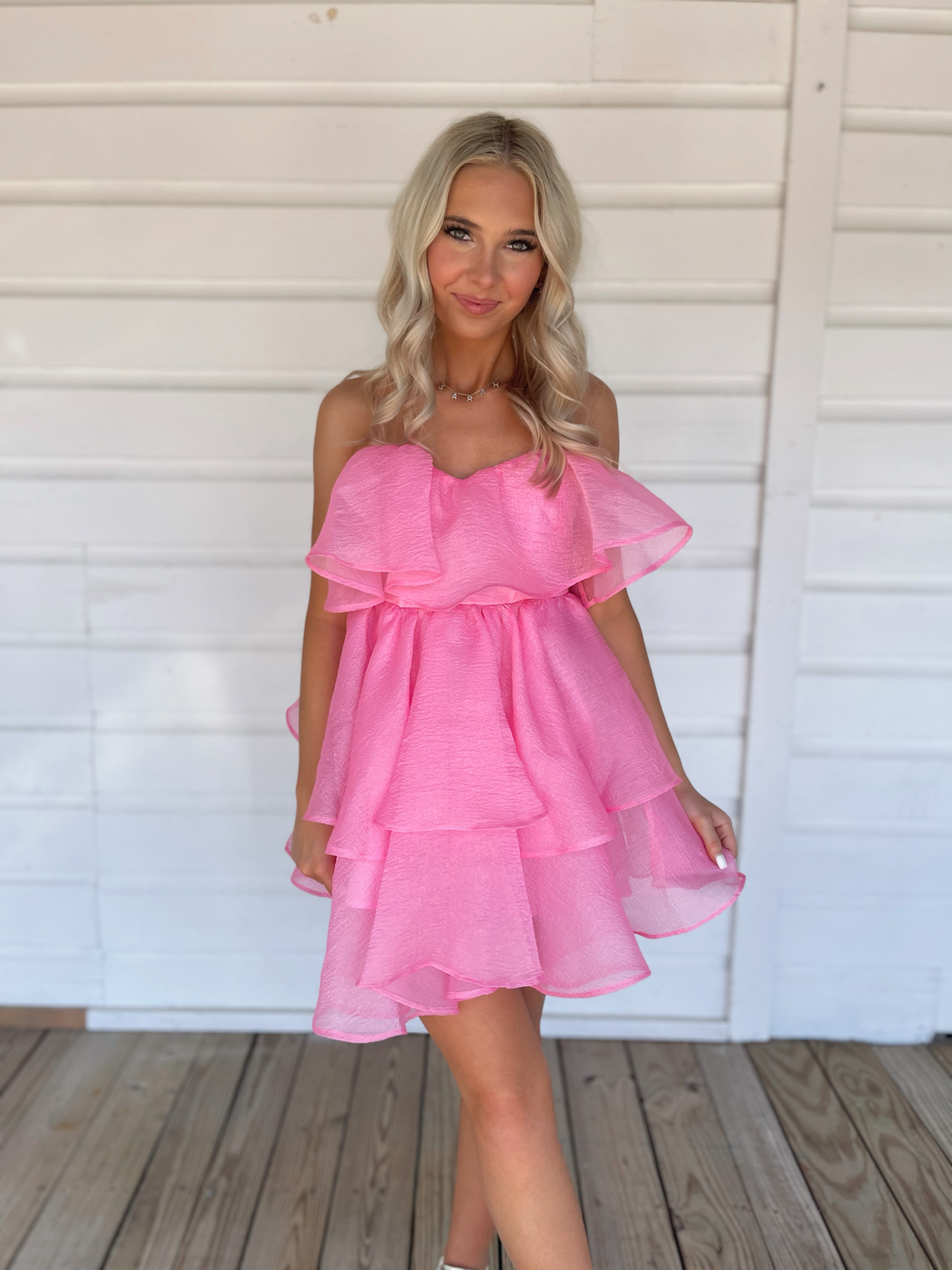 Barbie Pink Strapless Ruffle Tiered Dress