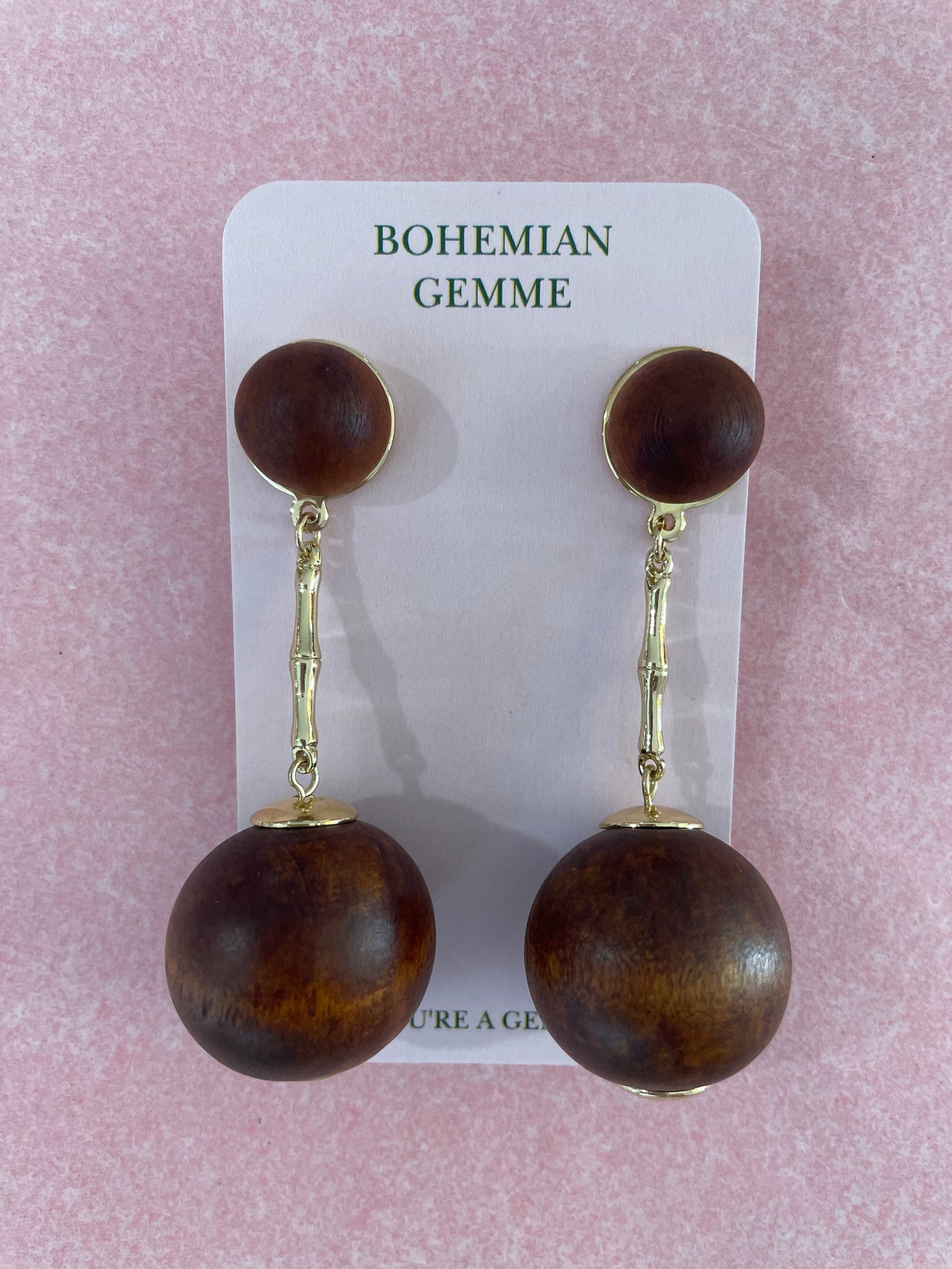 Wooden Bamboo Drop Earrings