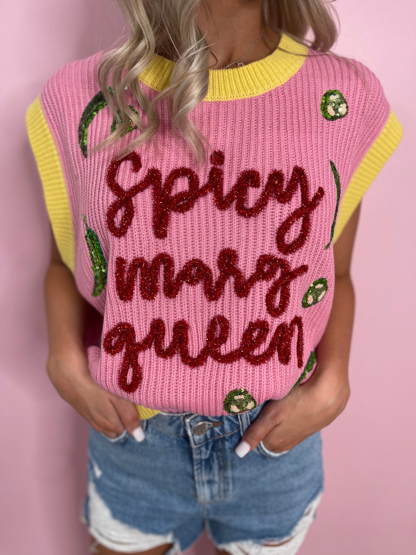 Queen of Sparkles Spicy Marg Queen Sweater Vest Top