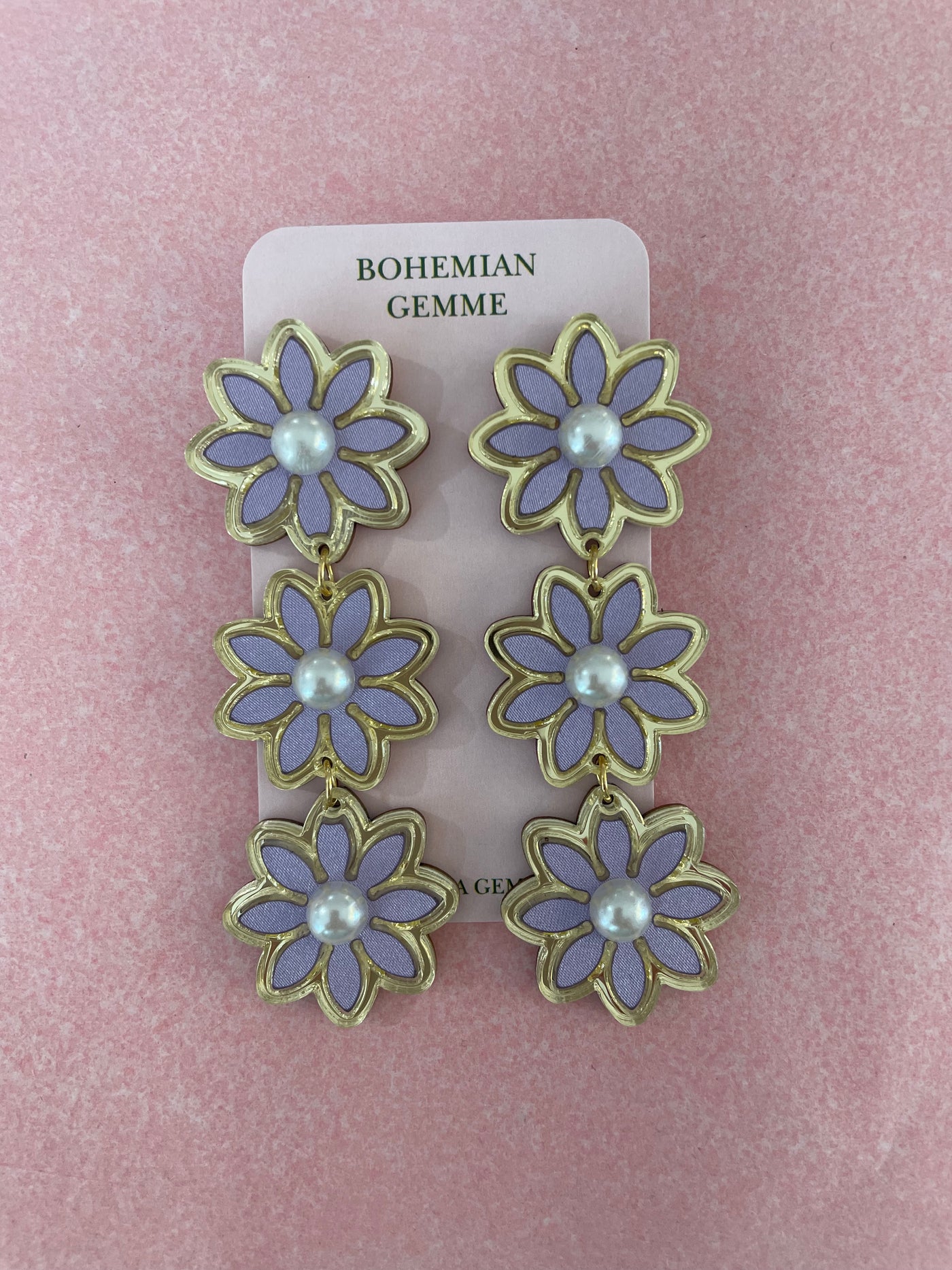 Lavender Triple Daisy Earrings