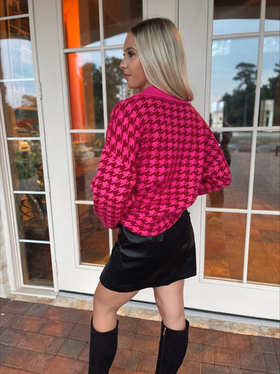 Pink Knit Houndstooth Shacket