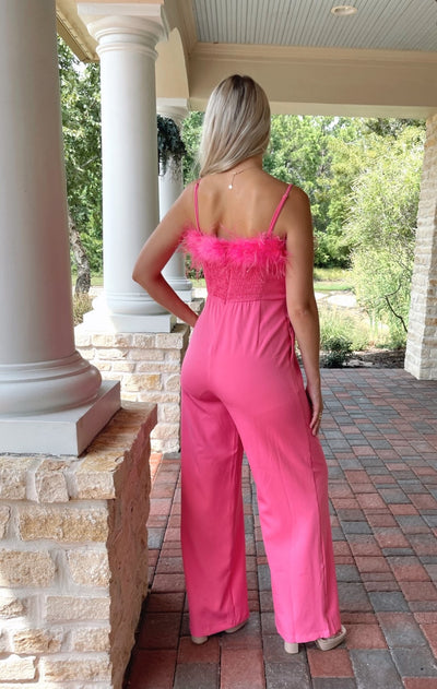 Barbie Pink Feather Trim Jumpsuit