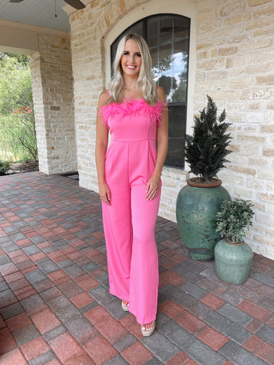 Barbie Pink Feather Trim Jumpsuit