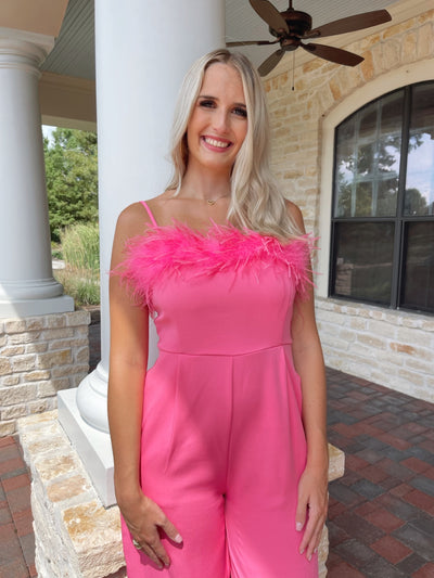 Barbie Pink Feather Trim Jumpsuit