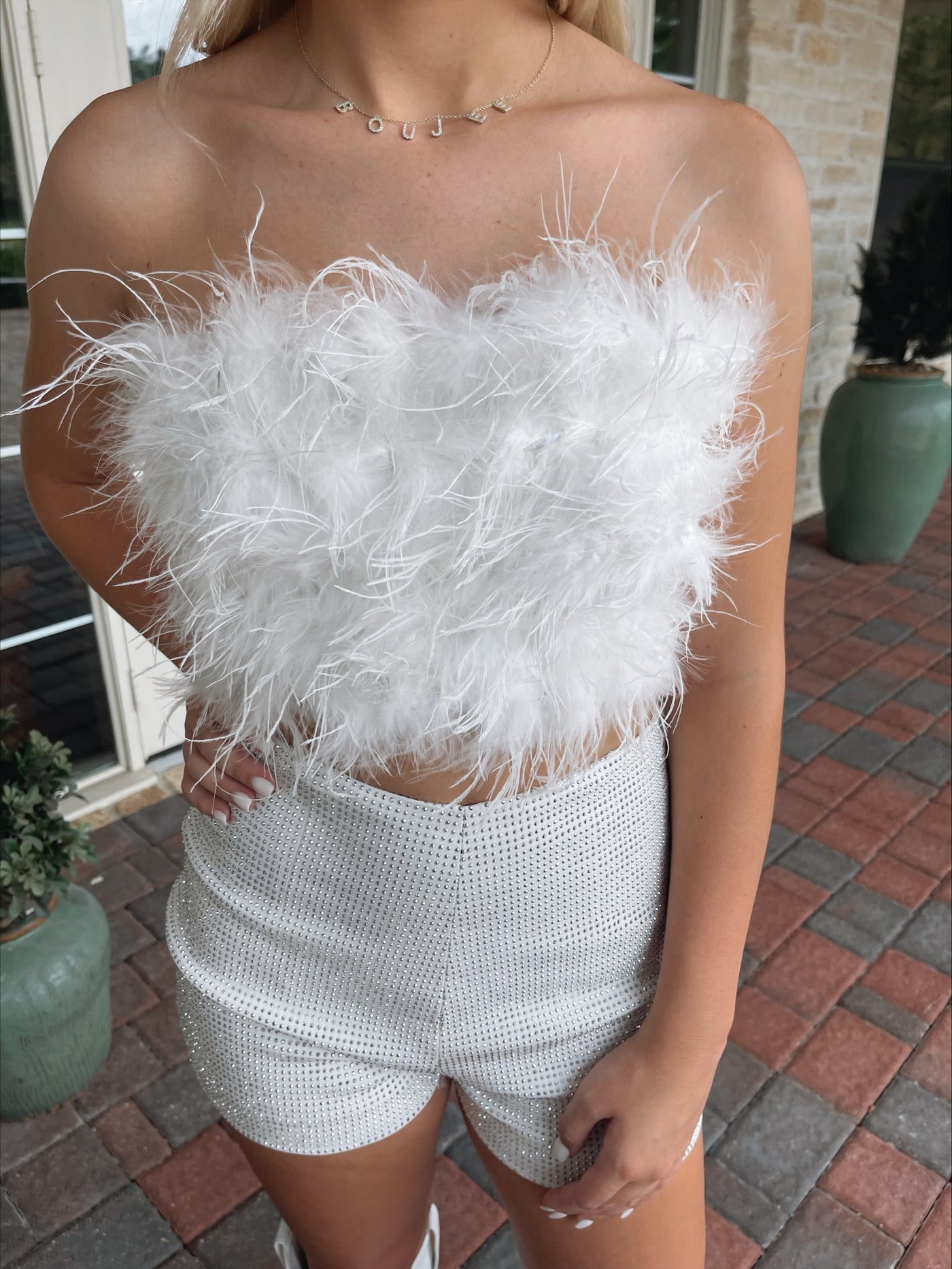 White Fur Crop Bustier