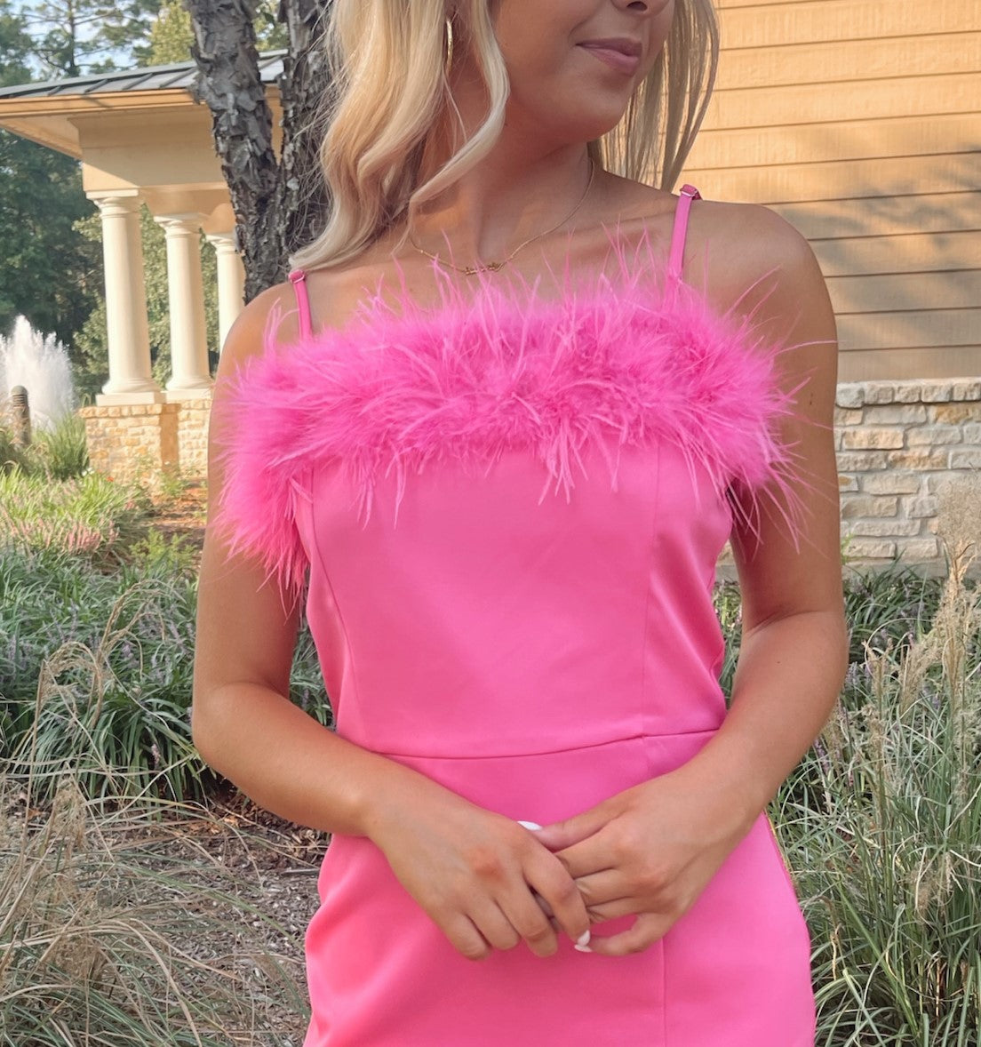 hot pink dress with feather trim Sochi Mini Strapless Feather Party Dress White / XSmall