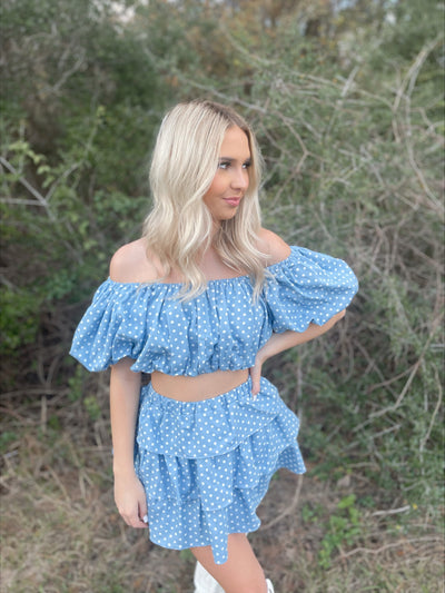 Denim Blue and White Polka Dot Skort