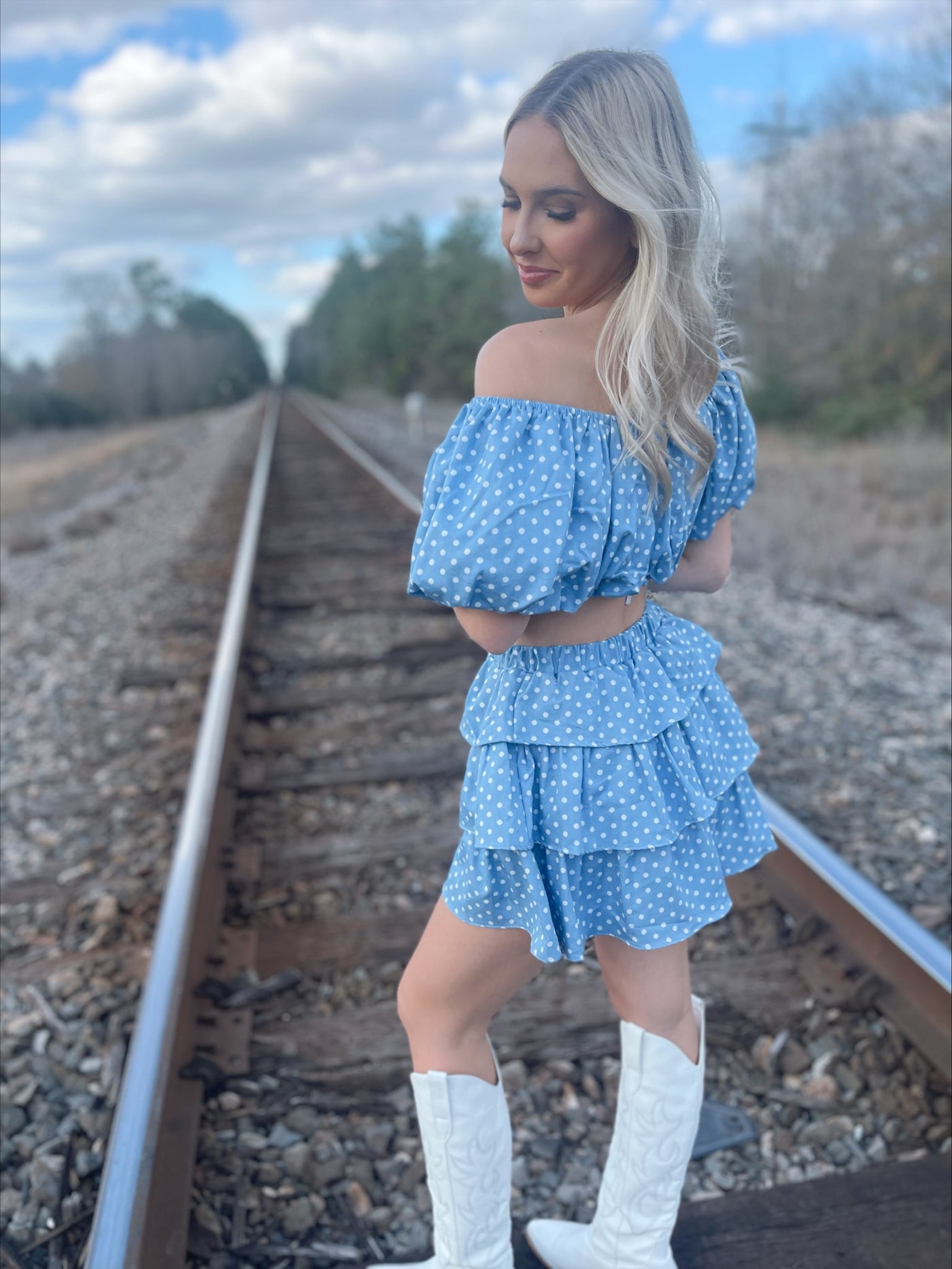 Denim Blue and White Polka Dot Skort