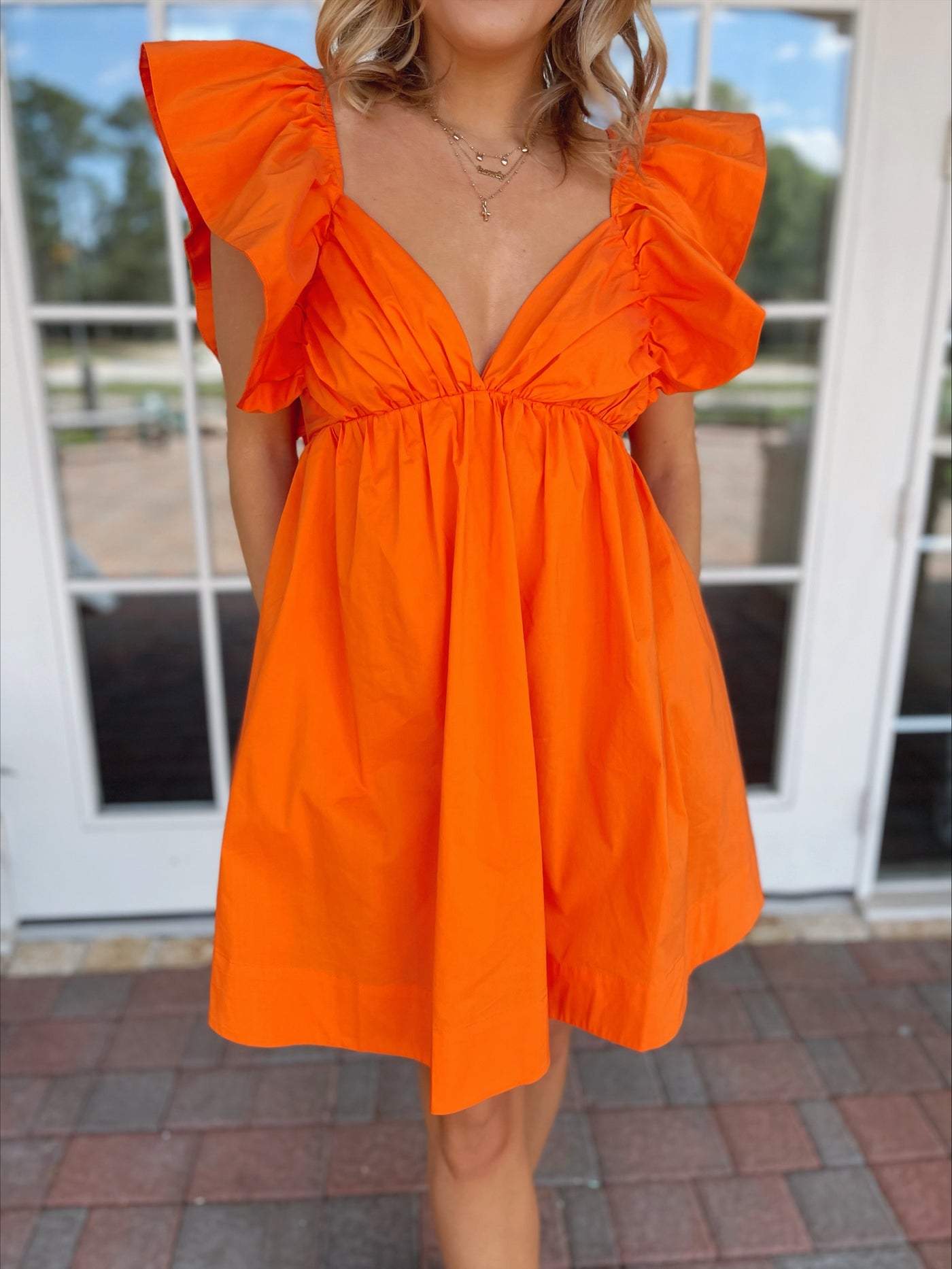 Orange Ruffle Sun Poplin Dress