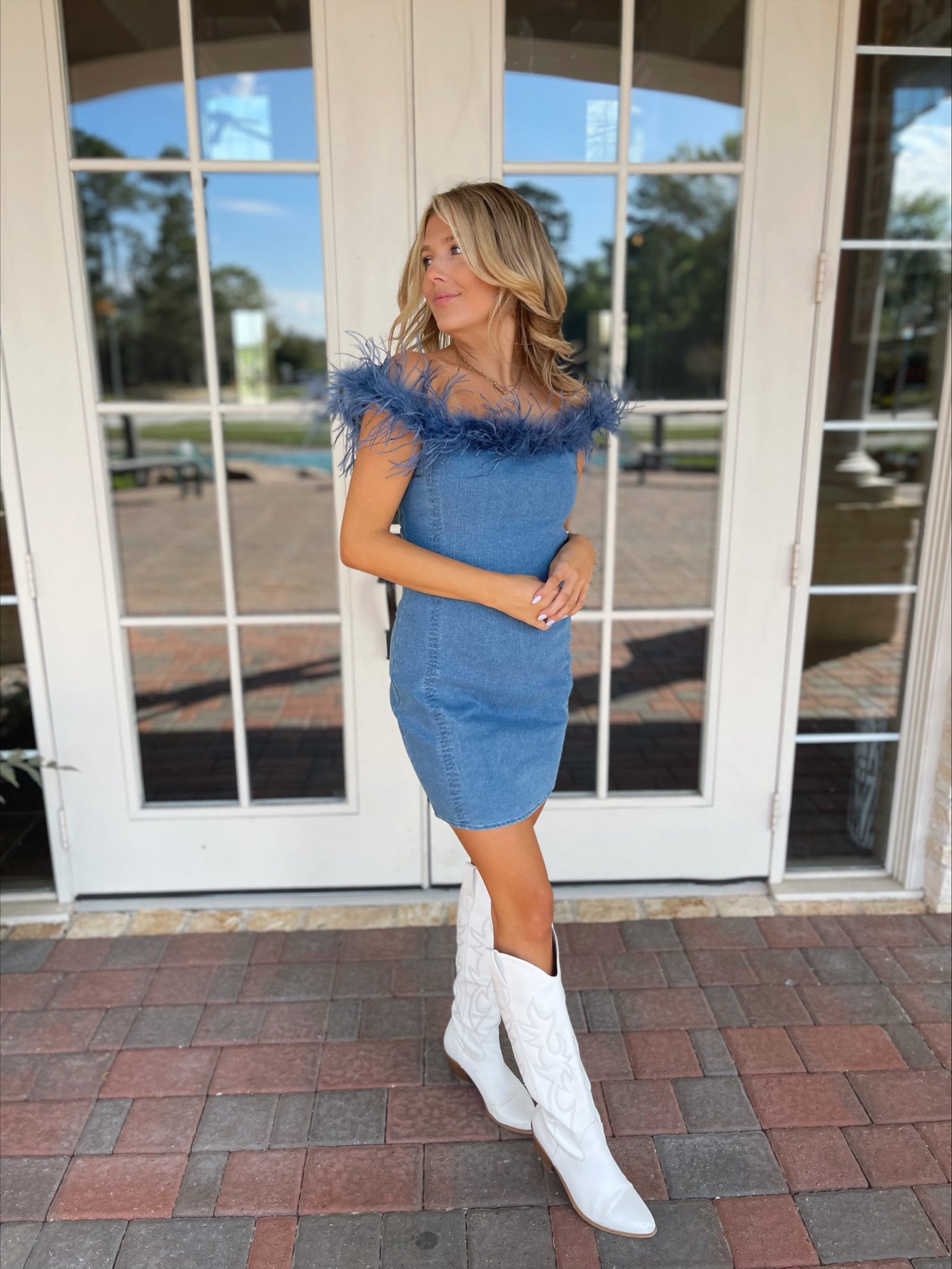 Denim OTS Fur Mini Dress