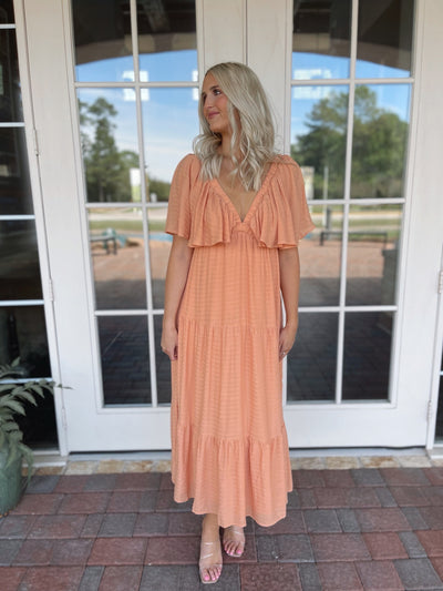 Ruffled Sleeve Maxi Dress - Apricot