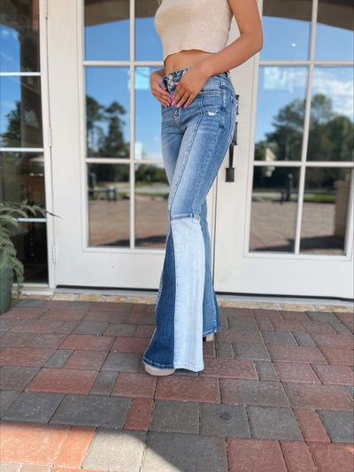 Multi Colored Bell Bottom Jeans