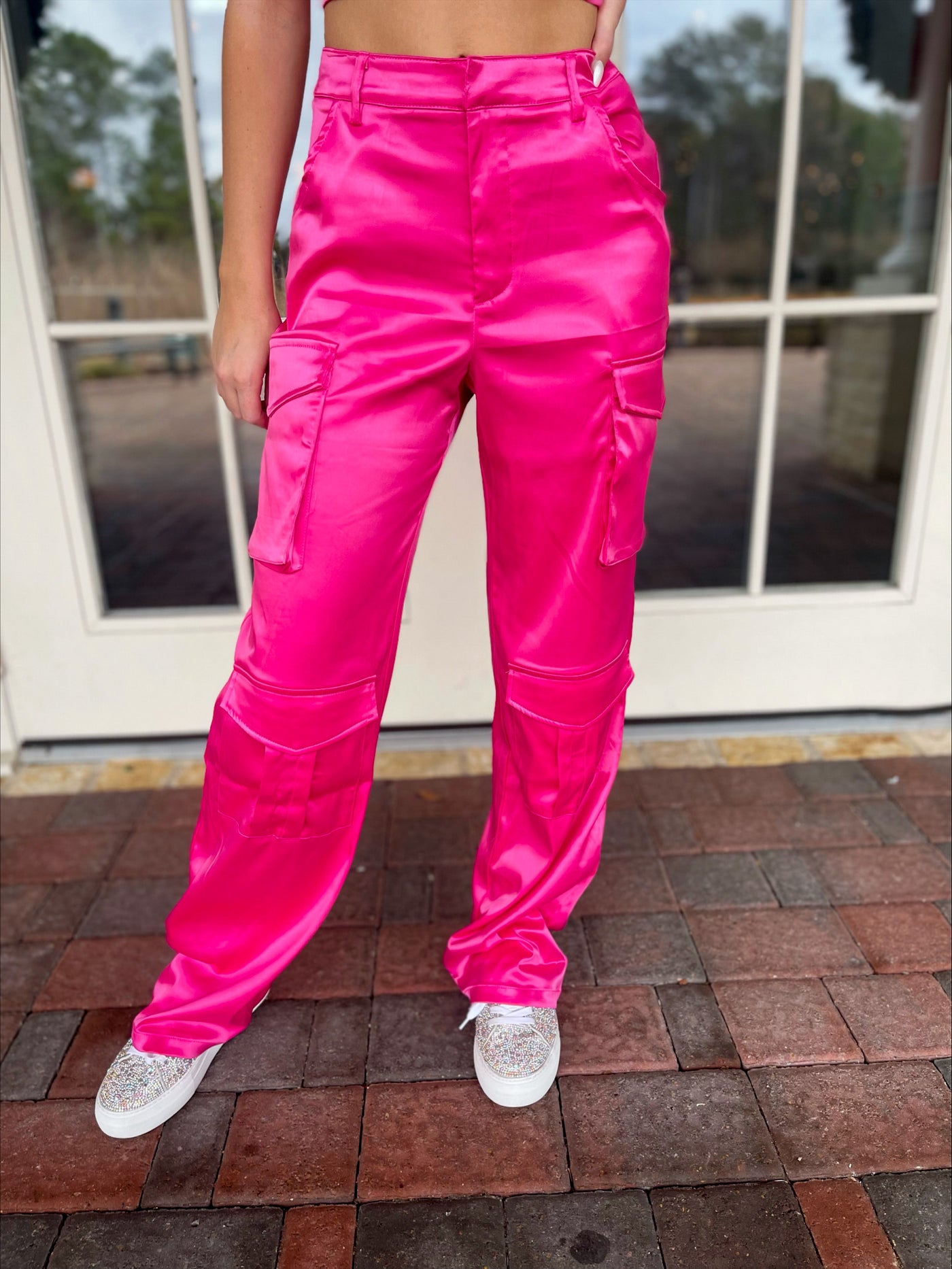 Hot Pink Satin Cargo Pants