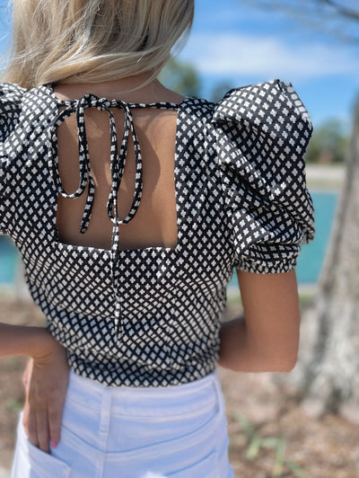 Puff Sleeve Black and White Bodysuit