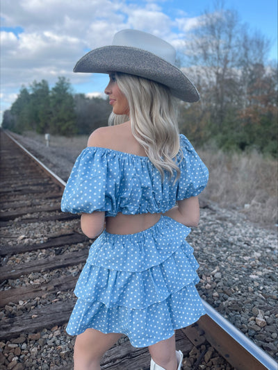 Denim Blue and White Polka Dot Skort