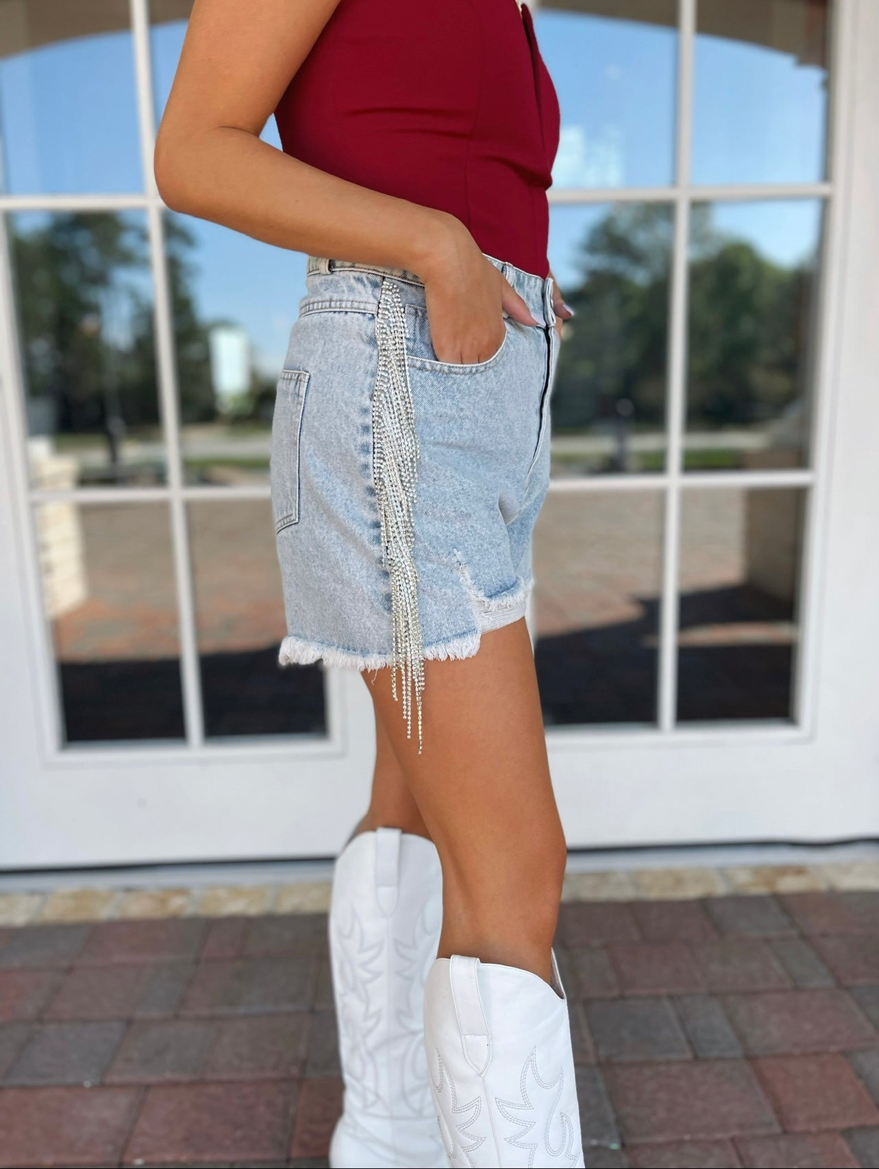 Rhinestone Fringe Denim Shorts