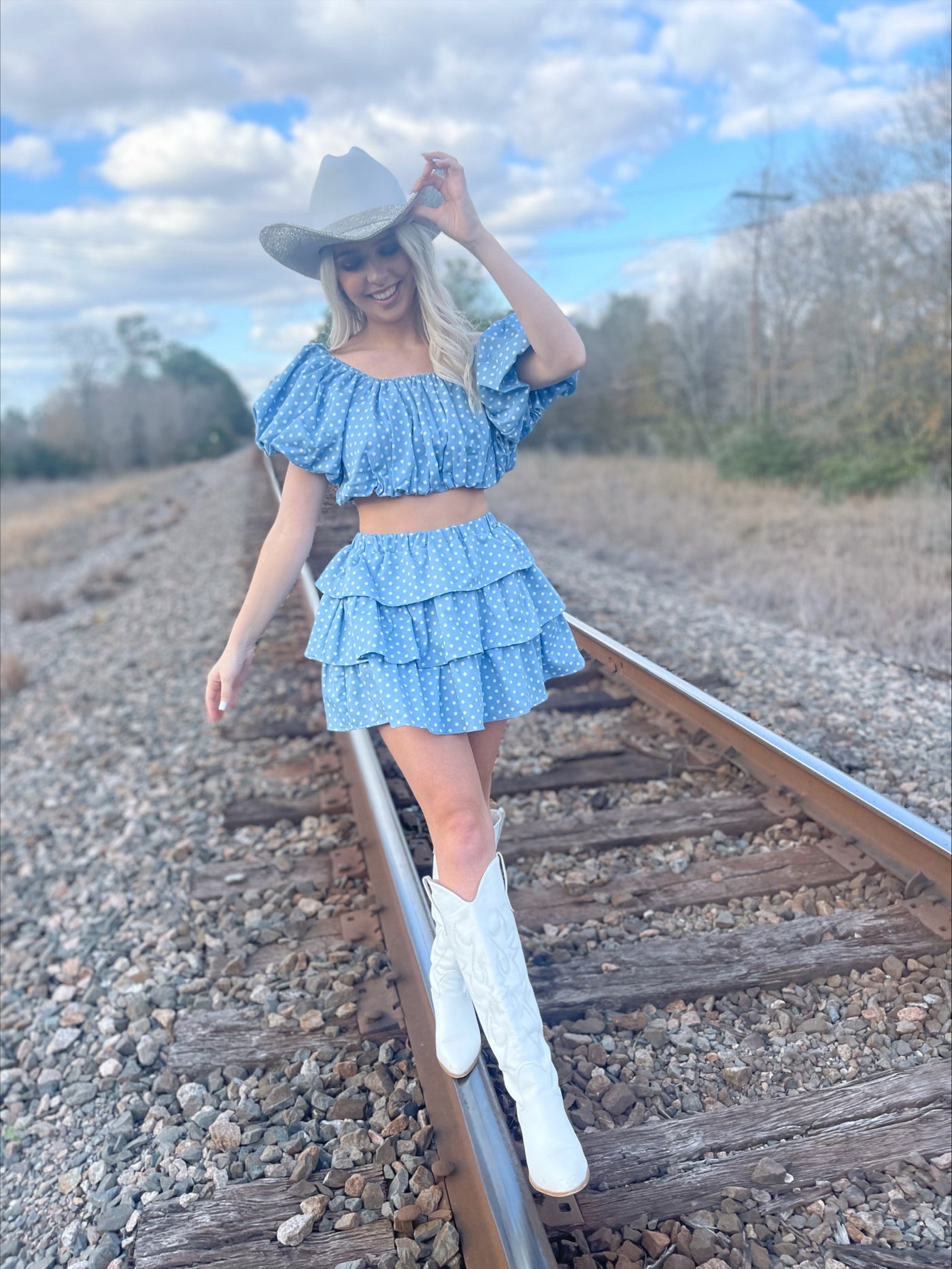 Denim Blue and White Polka Dot Skort