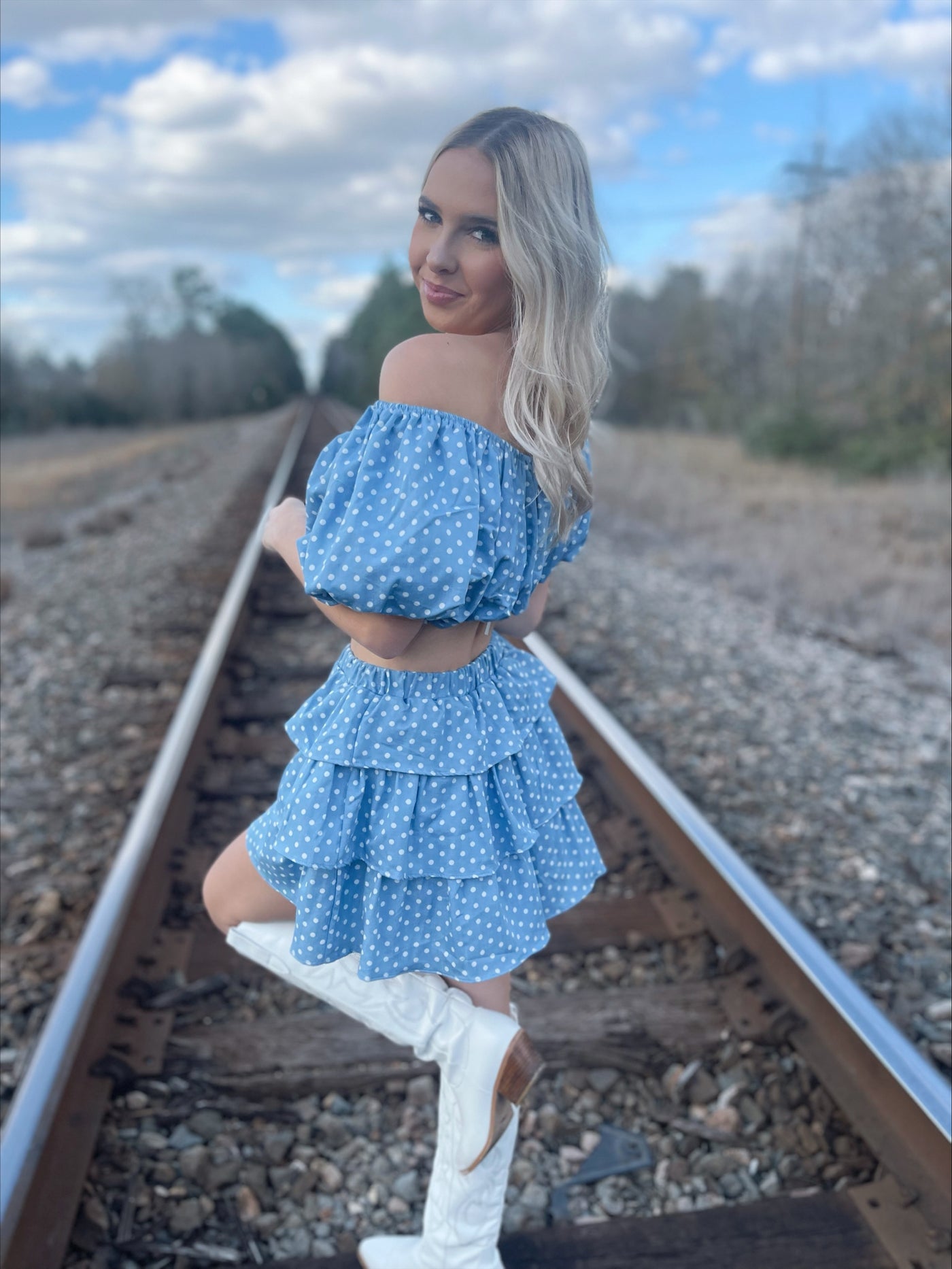 Denim Blue and White Polka Dot Skort