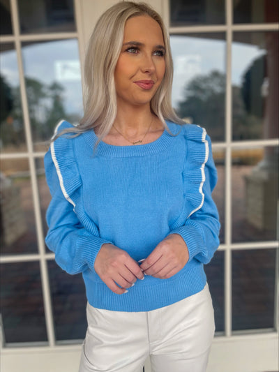 Blue Ruffle Sweater