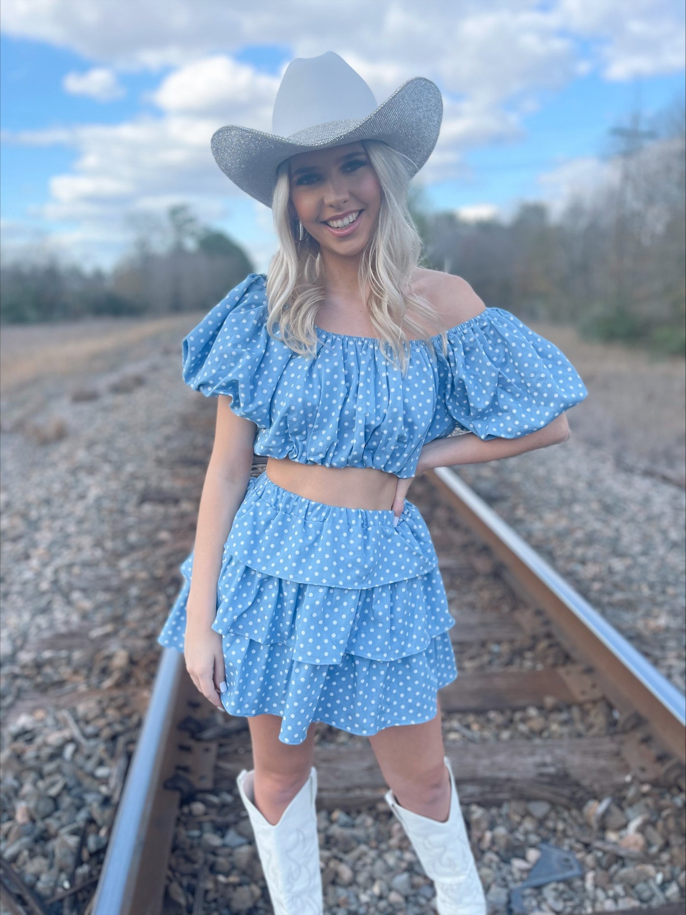 Denim Blue and White Polka Dot Skort