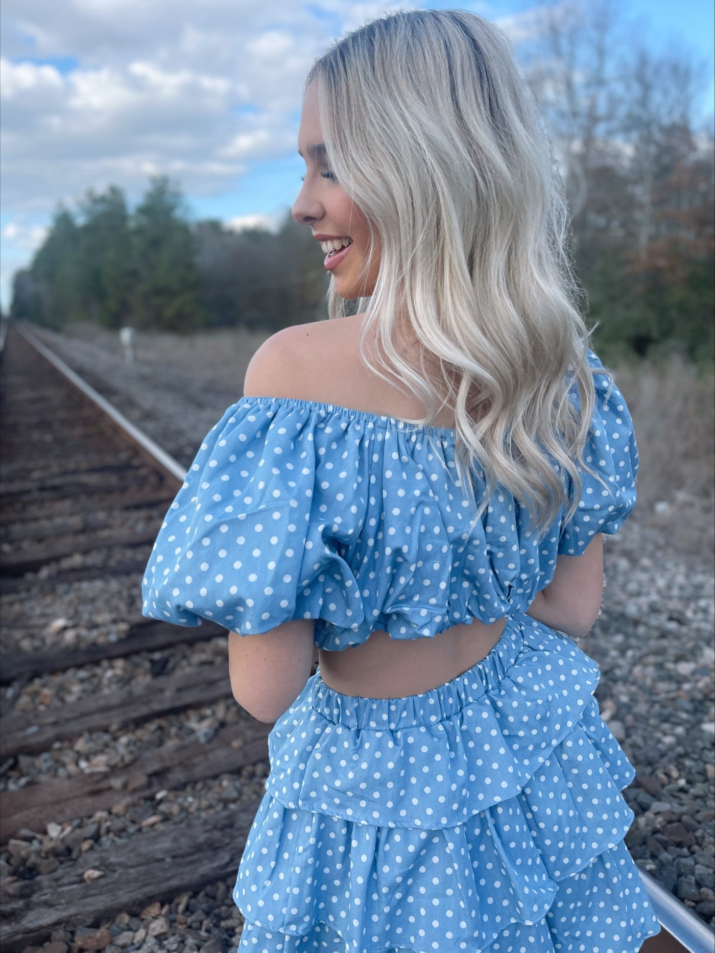 Denim Blue and White Polka Dot Skort